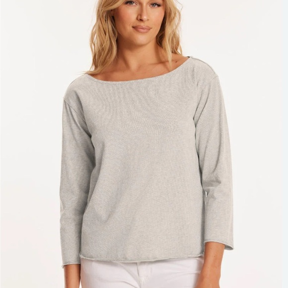 Mododoc Boatneck Gray 100% Cotton  Top Large NWT - Picture 1 of 9